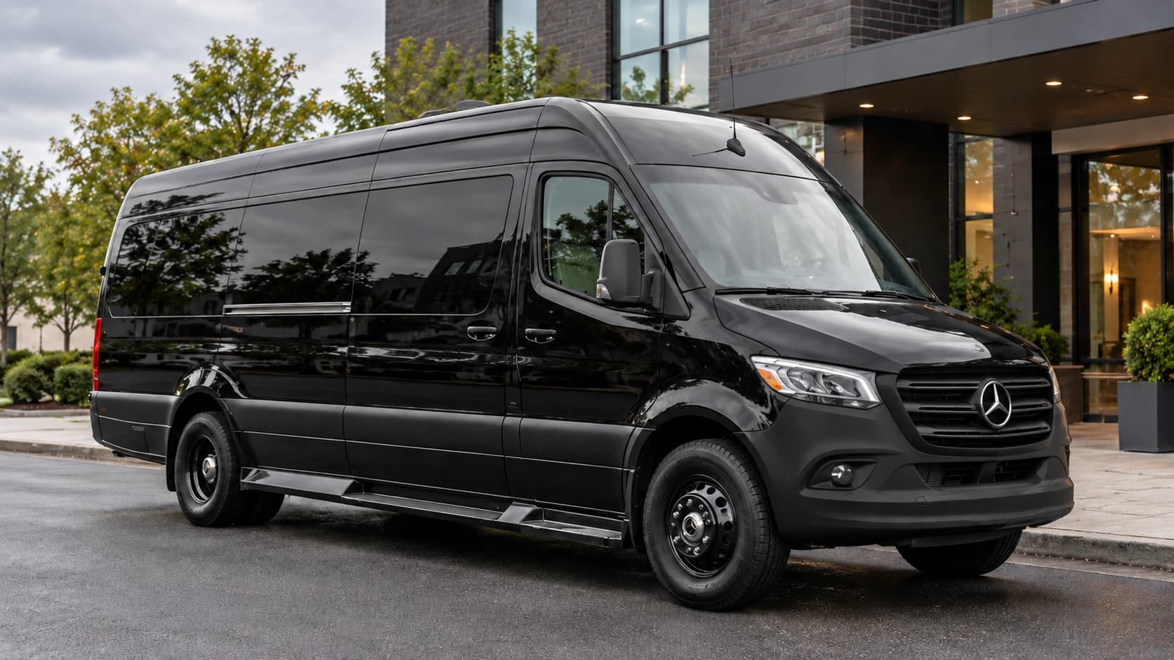 Black 2026 Mercedes-Benz Jet Sprinter with black rims