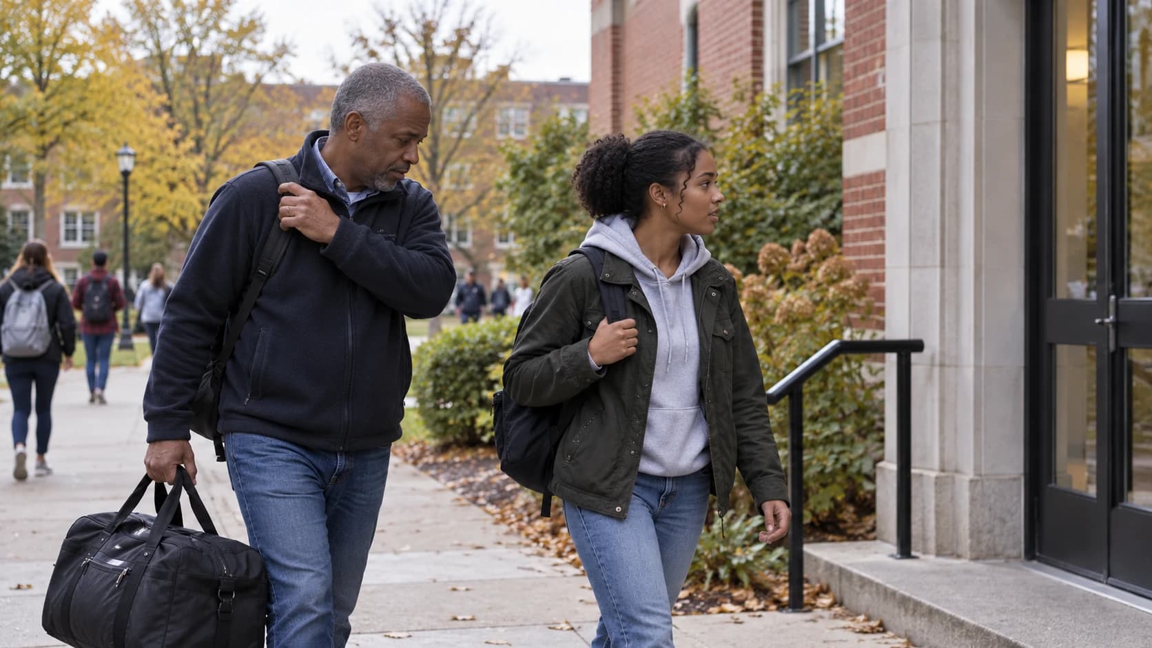 Parent and student arriving for a campus visit